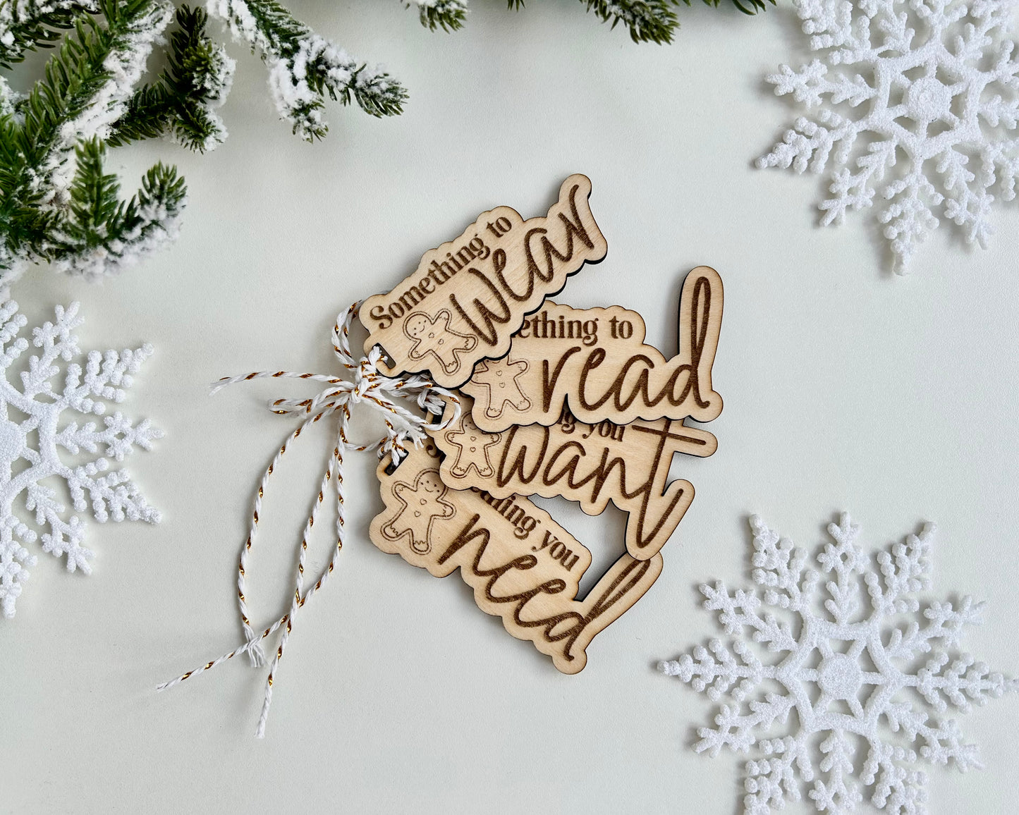 Set of 4 Something you Want, Need, Wear, Read Tags