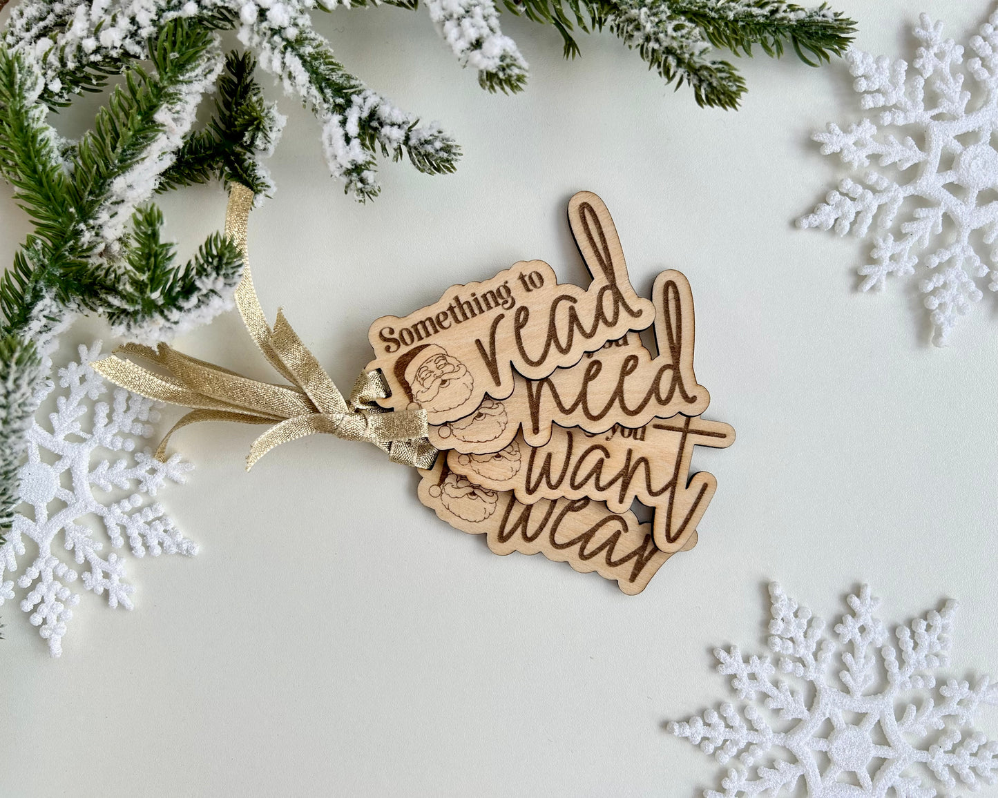 Set of 4 Something you Want, Need, Wear, Read Tags