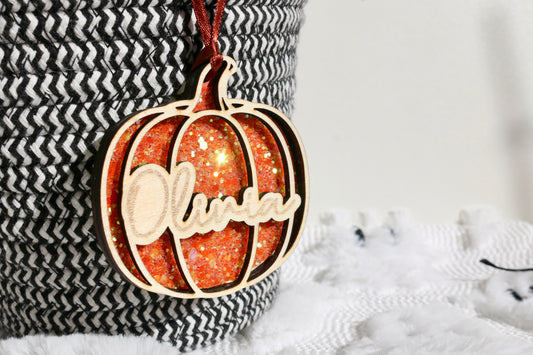 Personalised Glitter Pumpkin Halloween Tag