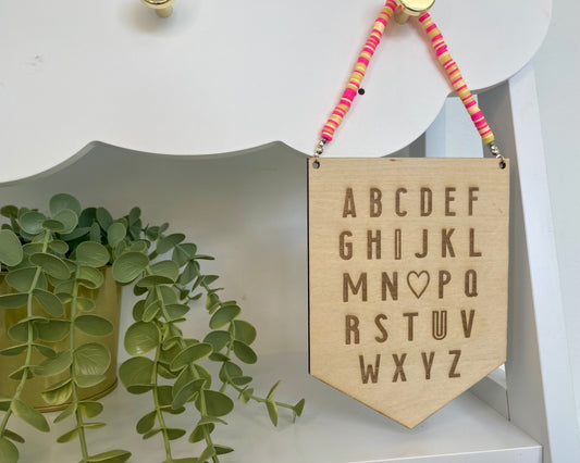 Wooden ‘ABC I 🖤 U’ Beaded Pennant Flag