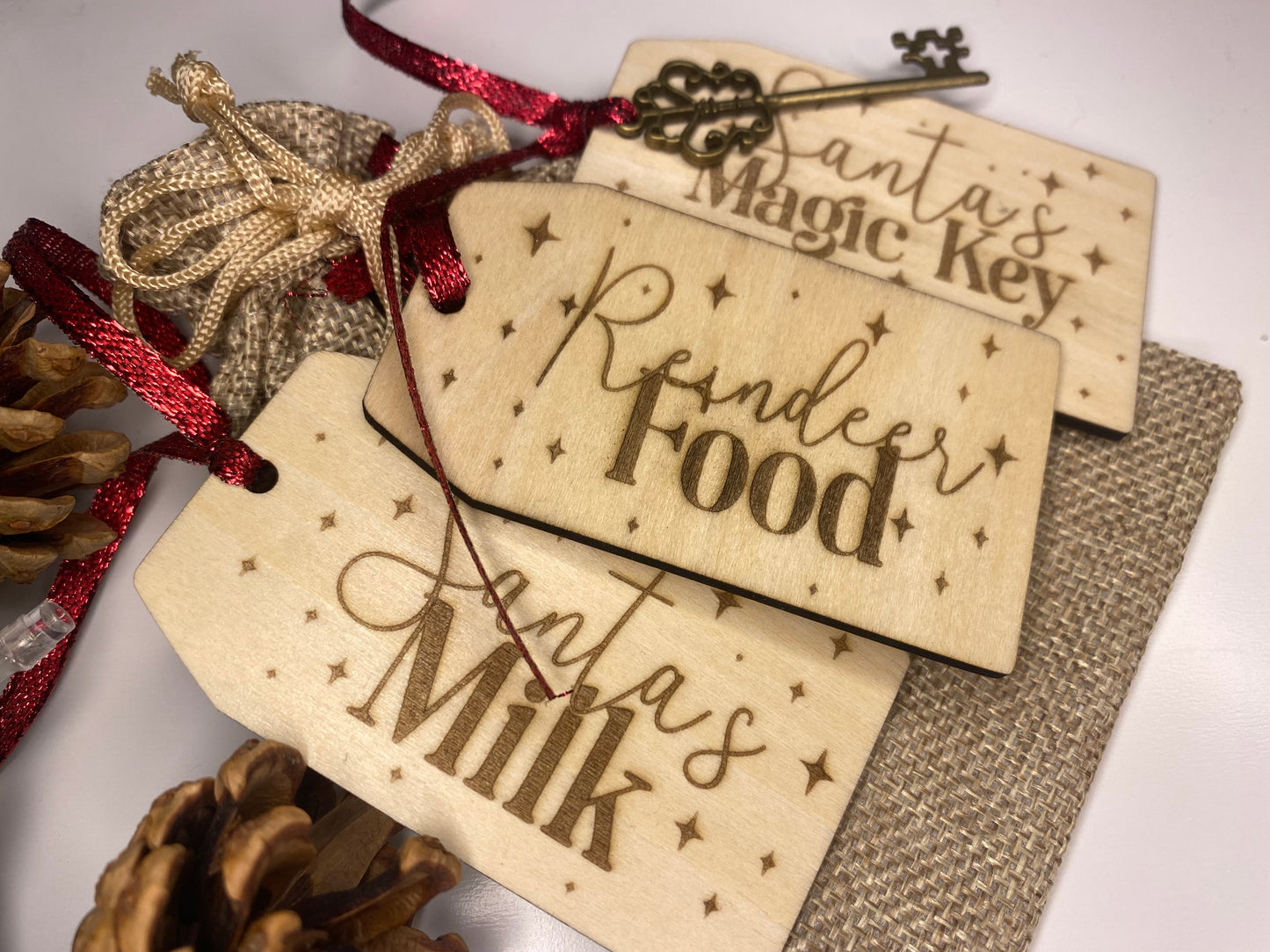 Set of 3 Christmas Tags | Santas Key, Reindeer Food, Santas Milk | Key & Bag Included