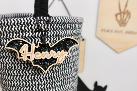 Personalised Glitter Bat Halloween Tag