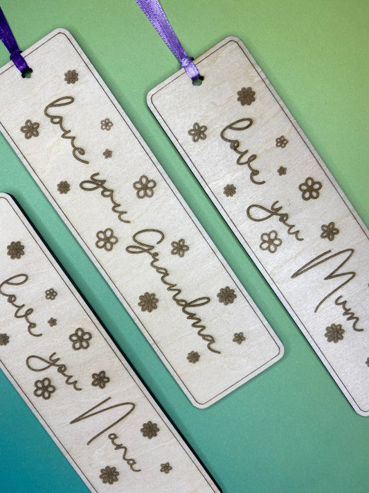 ‘Love you’ Laser Engraved Wording Flower Bookmark