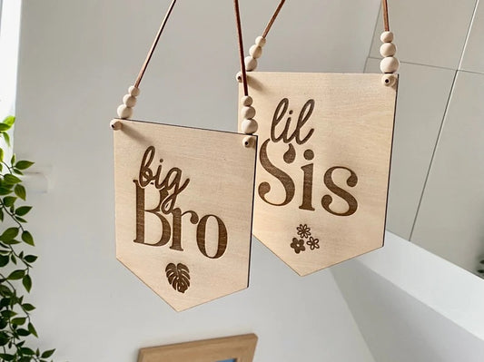 Lil Sis/Big Sis - Lil Bro/Big Bro Banner Pennant Flag - Set of 2