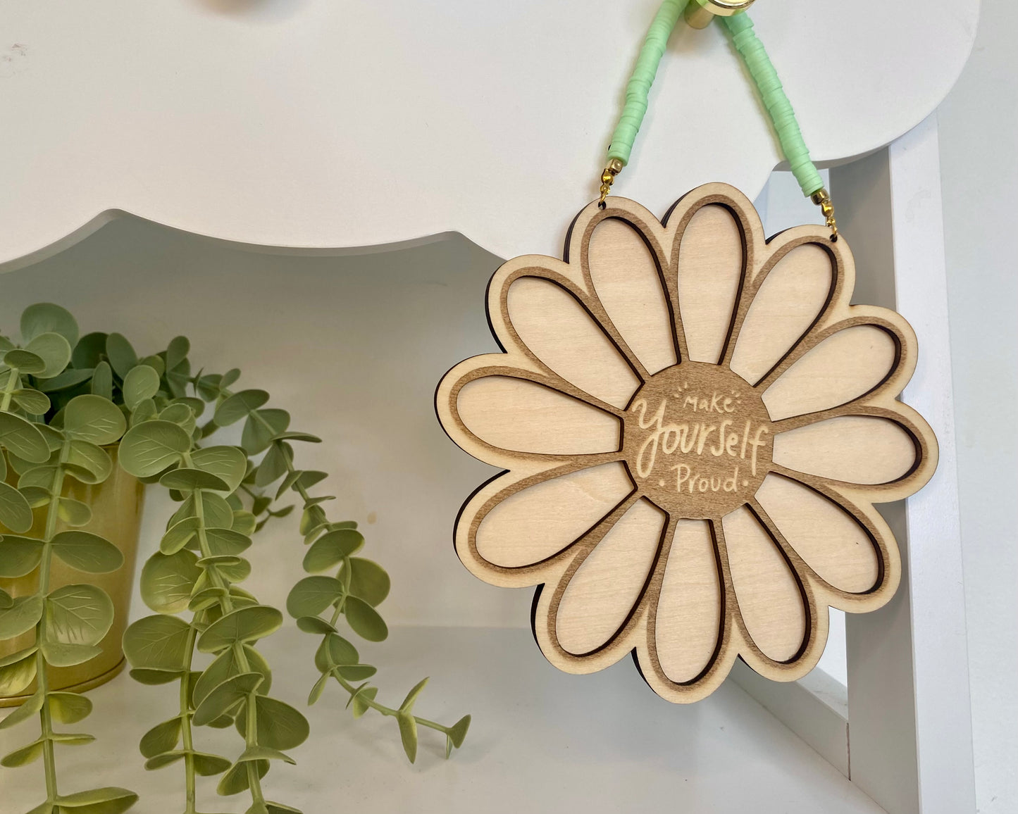 Wooden Beaded Flower Wall Hanging