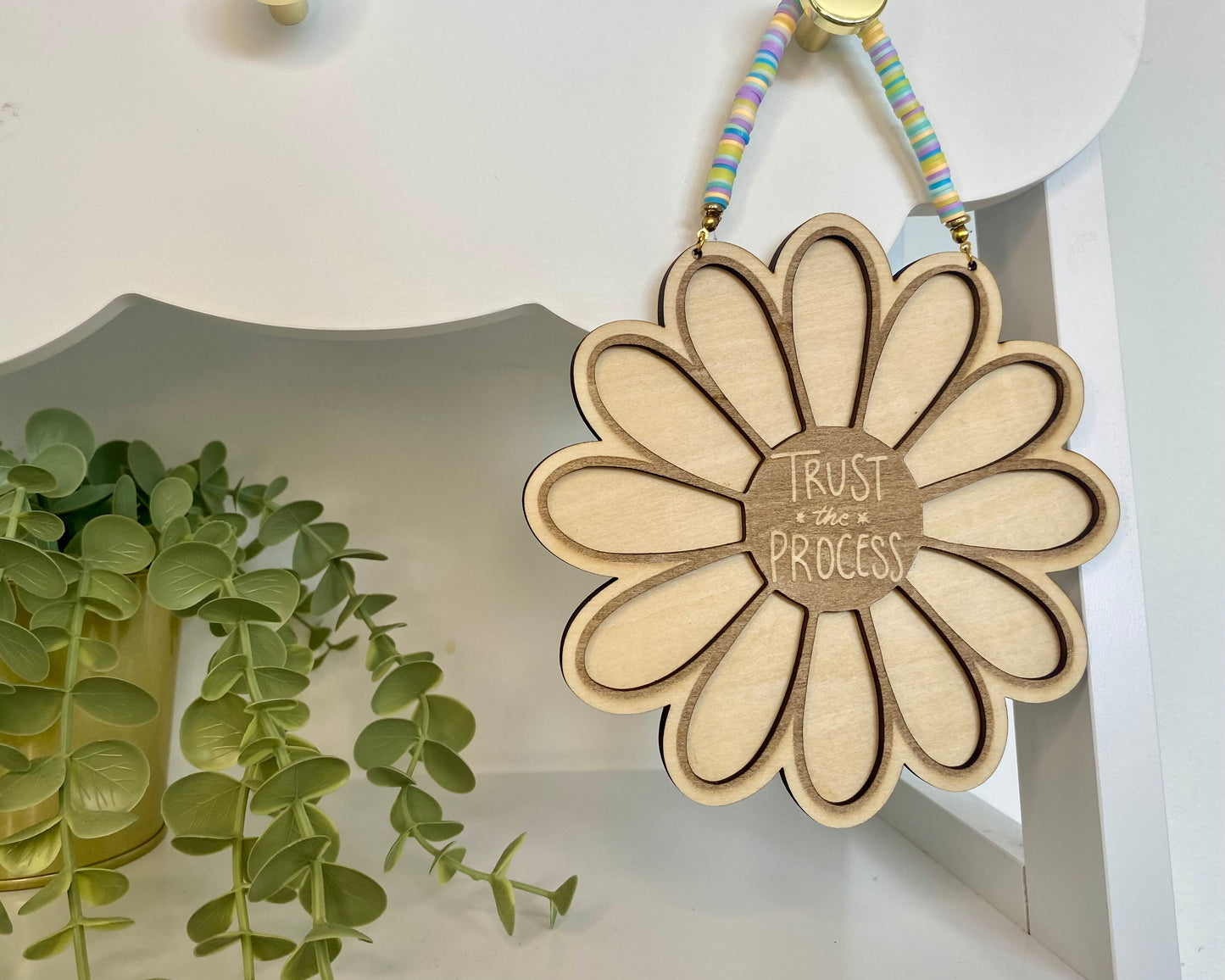 Wooden Beaded Flower Wall Hanging