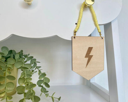 Wooden Lightning Bolt Beaded Mini Banner