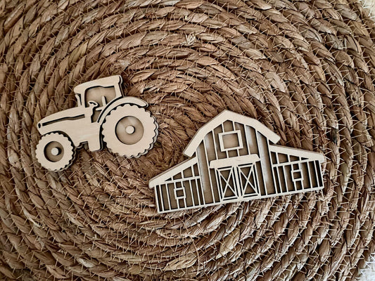 Set of 2 Farm Shapes | Tractor and Barn