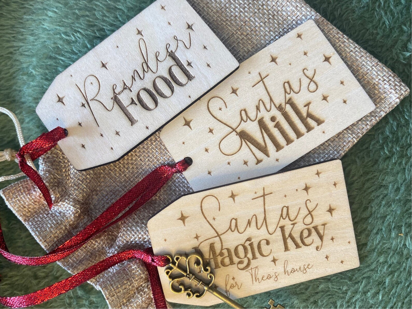 Personalised Set of 3 Christmas Tags | Santas Key, Reindeer Food, Santas Milk |