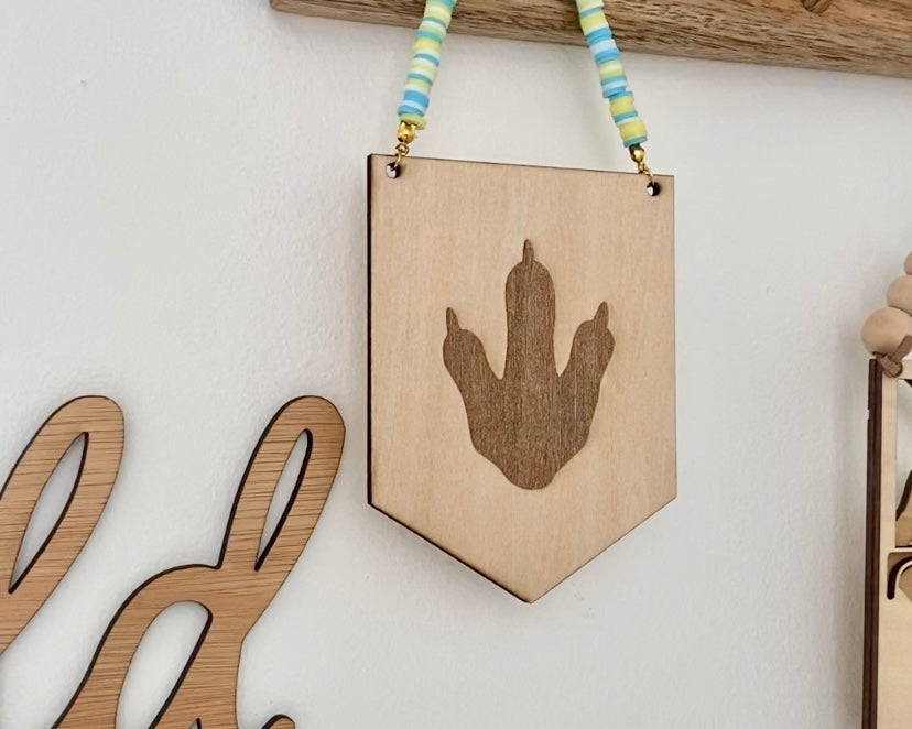 Wooden Dino Footprint Beaded Mini Banner