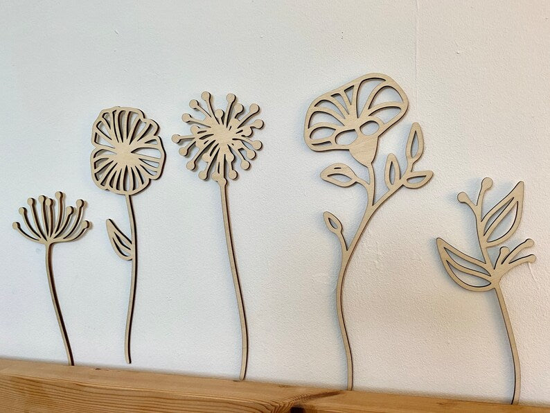 Set of 5 Flowers Wooden Wall Decor